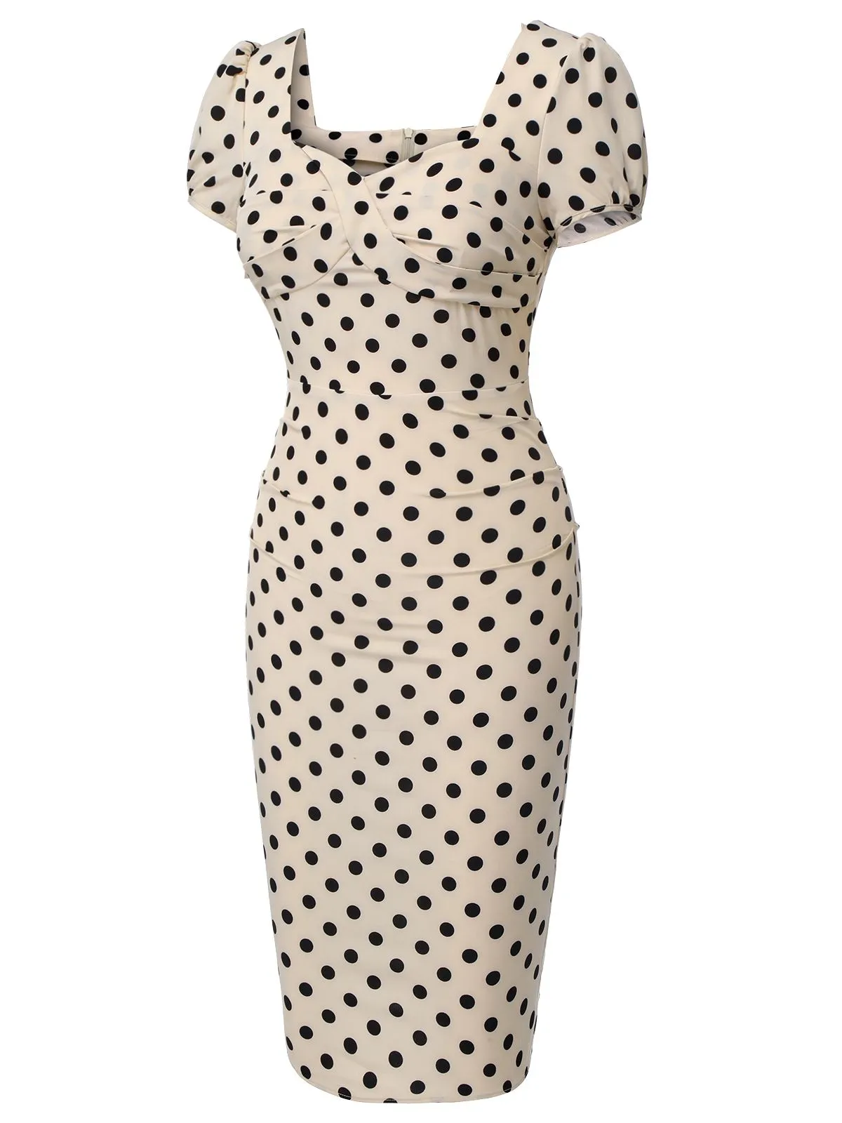 Beige 1960s Polka Dot Square Neck Puff Dress sold by Retro Stage product image thumbnail 4