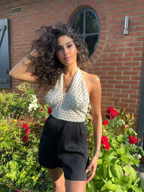 Beige 1950s 3D Heart Halter Patchwork Romper sold by Retro Stage