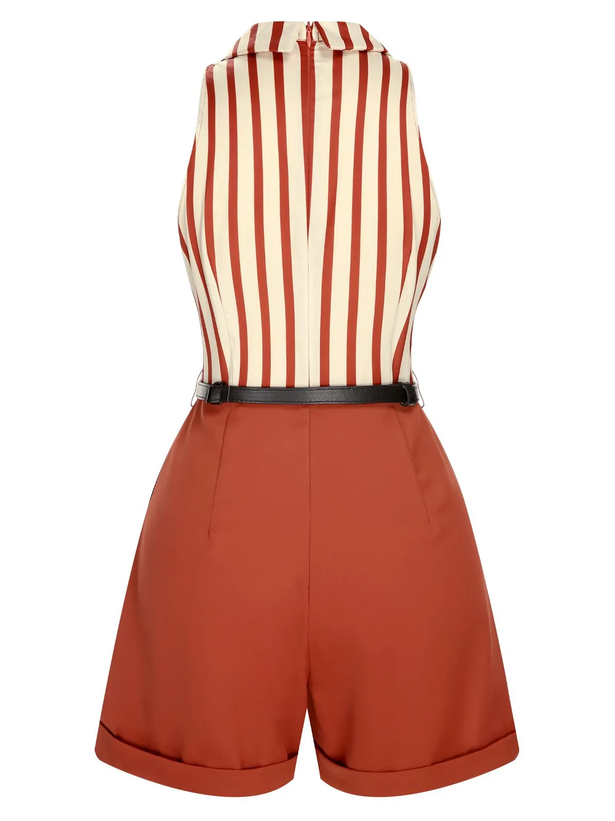 Brick Red 1940s Striped Lapel Romper sold by Retro Stage product image thumbnail 5