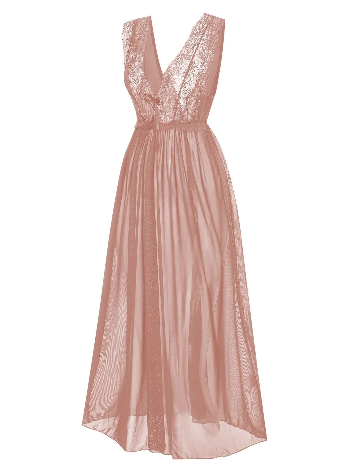 1930s Deep V-Neck Lace Mesh Nightgown sold by Retro Stage product image thumbnail 3