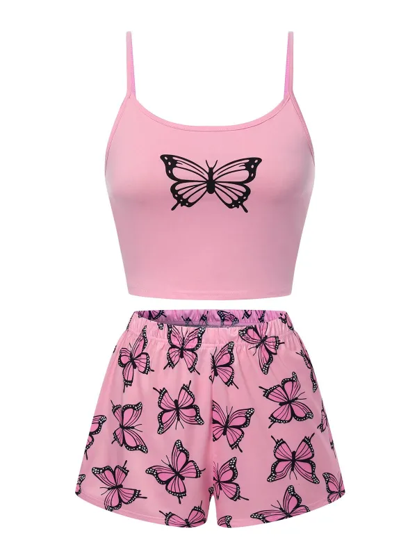 1970s Spaghetti Strap Butterfly Pajamas sold by Retro Stage