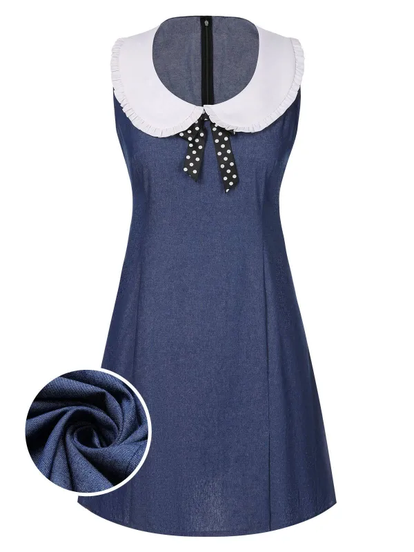 Blue 1960s Peter Pan Collar Denim Dress sold by Retro Stage