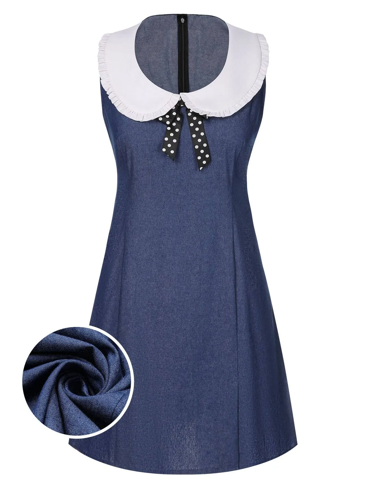 Blue 1960s Peter Pan Collar Denim Dress sold by Retro Stage