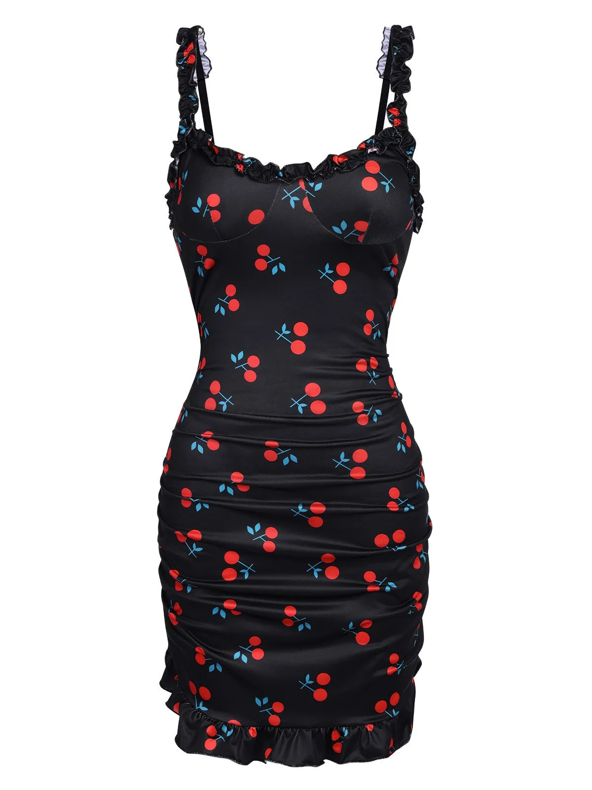 1960s Red Cherry Ruffled Hem Straps Nightgown sold by Retro Stage product image thumbnail 2