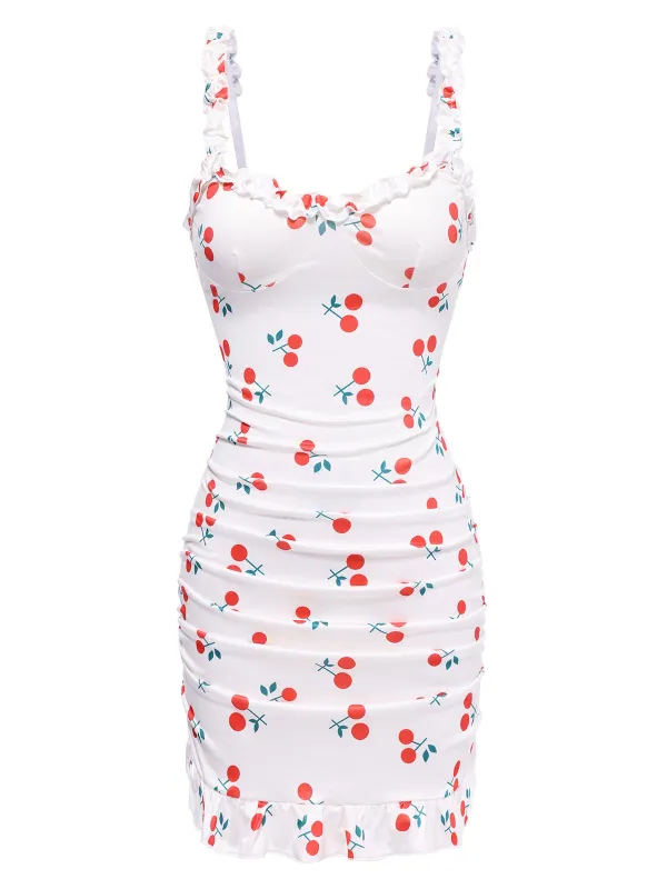 1960s Red Cherry Ruffled Hem Straps Nightgown sold by Retro Stage