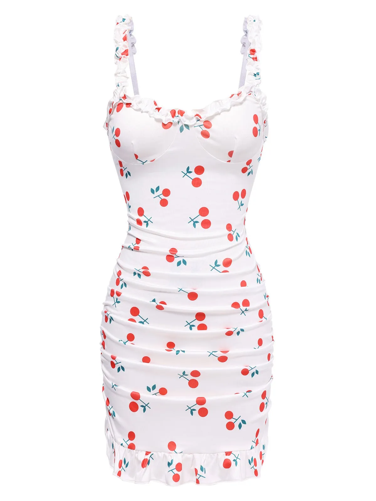 1960s Red Cherry Ruffled Hem Straps Nightgown sold by Retro Stage