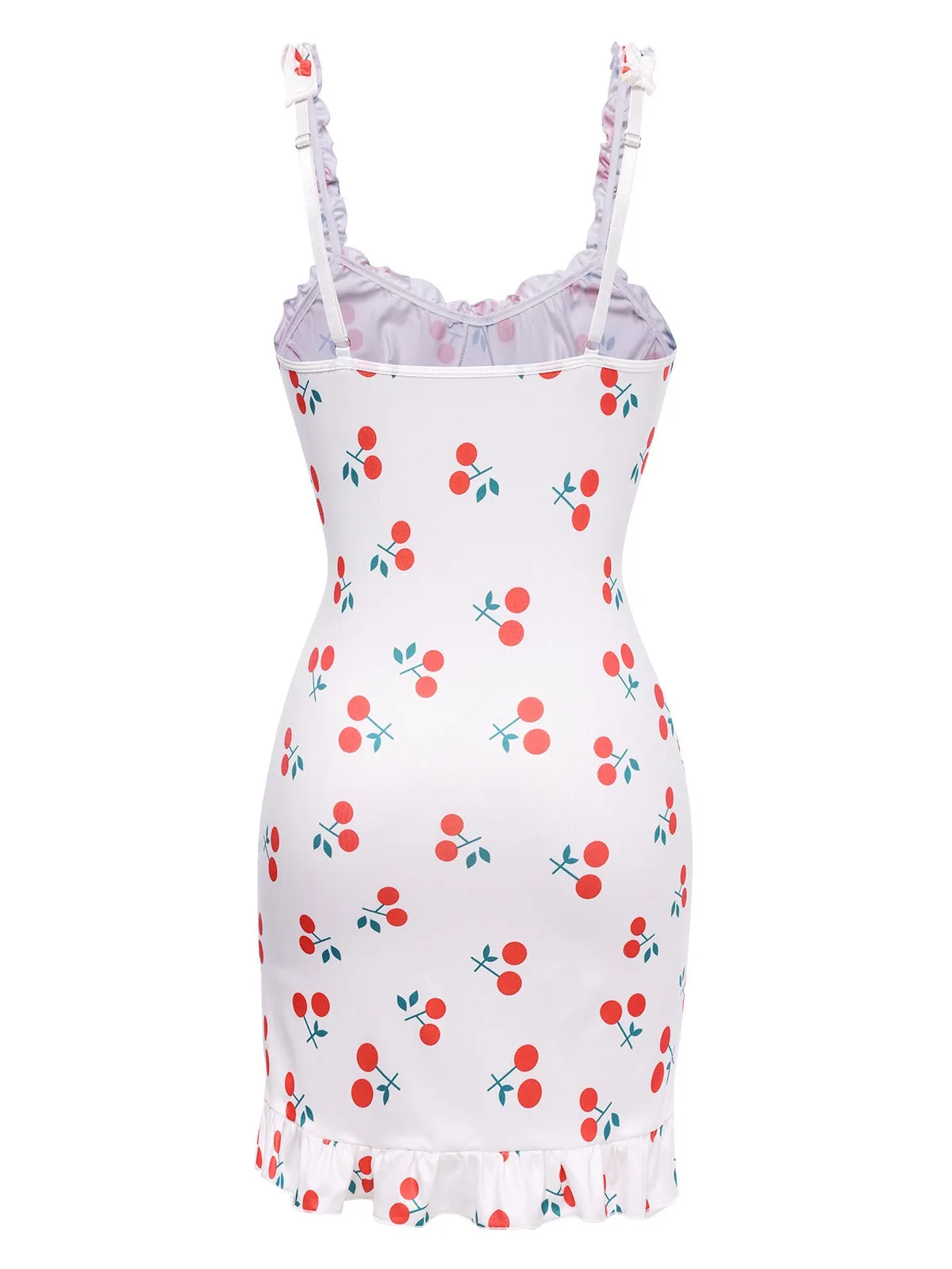 1960s Red Cherry Ruffled Hem Straps Nightgown sold by Retro Stage product image thumbnail 4