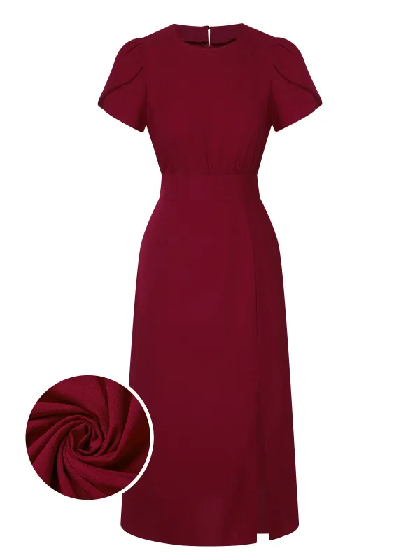 Wine Red 1960s Solid Side Slit Dress sold by Retro Stage