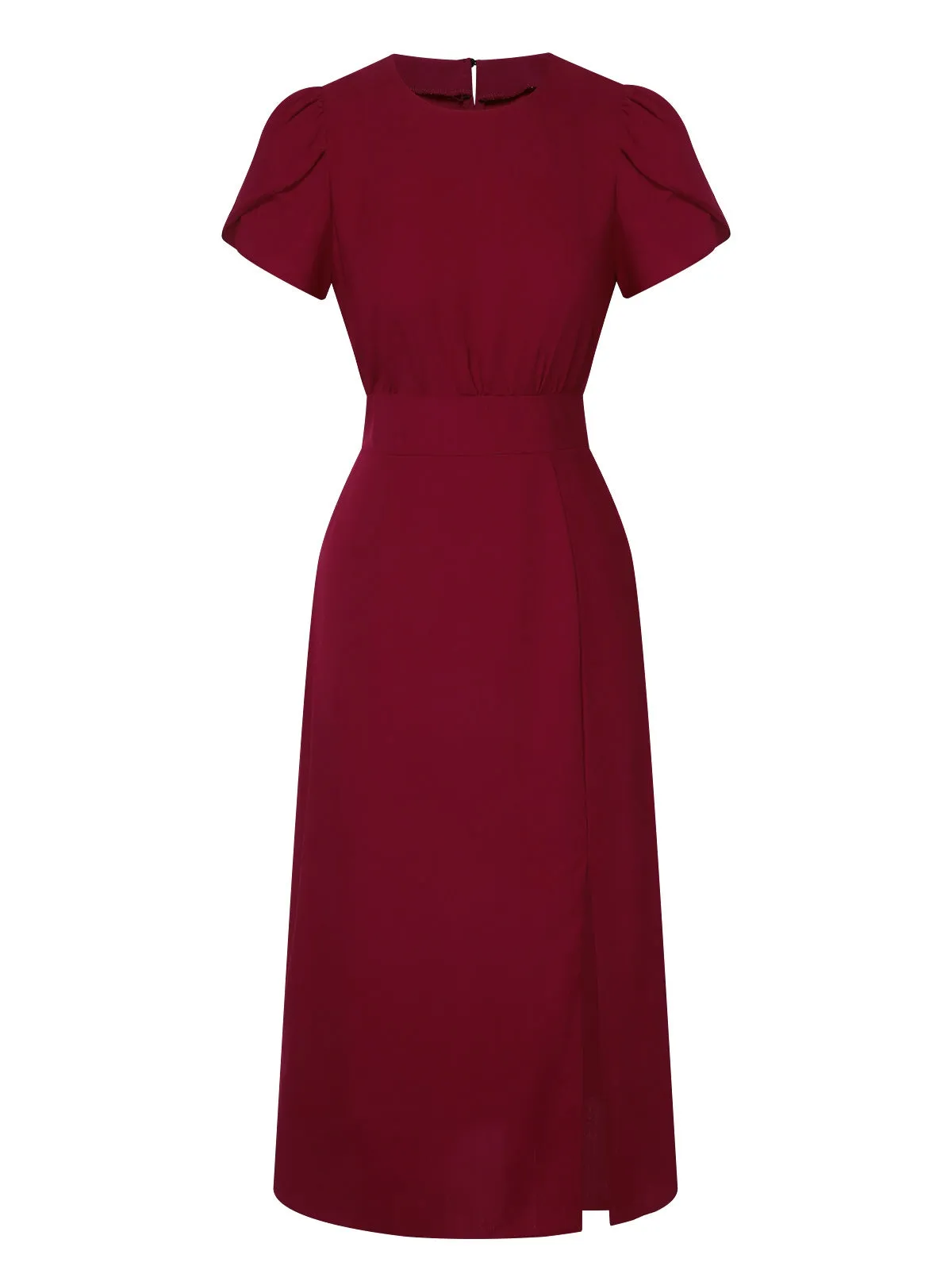 Wine Red 1960s Solid Side Slit Dress sold by Retro Stage product image thumbnail 2