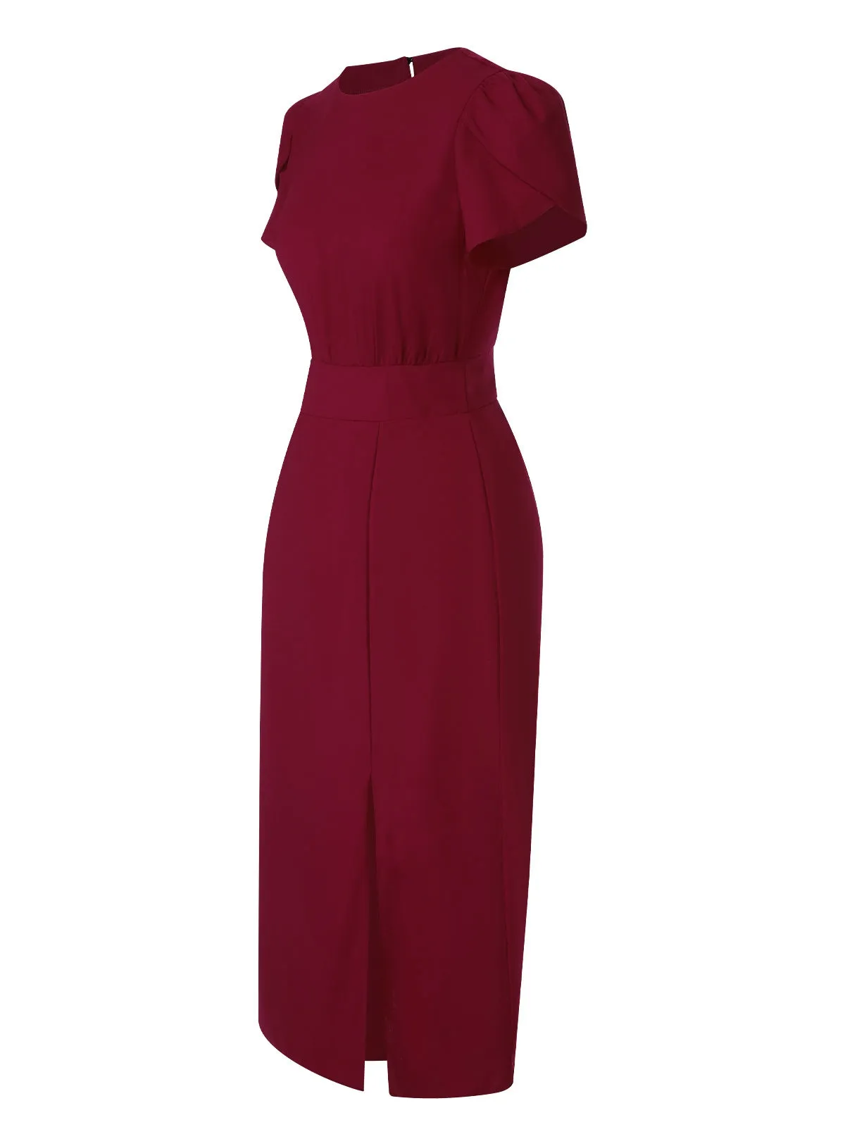 Wine Red 1960s Solid Side Slit Dress sold by Retro Stage product image thumbnail 3