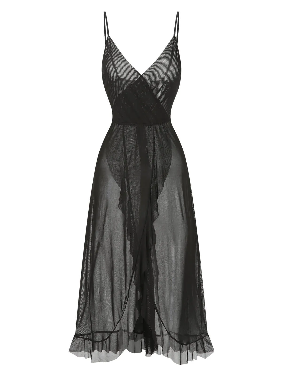1930s Solid V-Neck Ruffle Sheer Nightgown sold by Retro Stage product image thumbnail 4