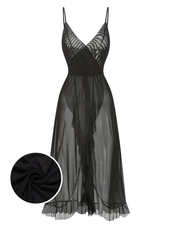 1930s Solid V-Neck Ruffle Sheer Nightgown sold by Retro Stage