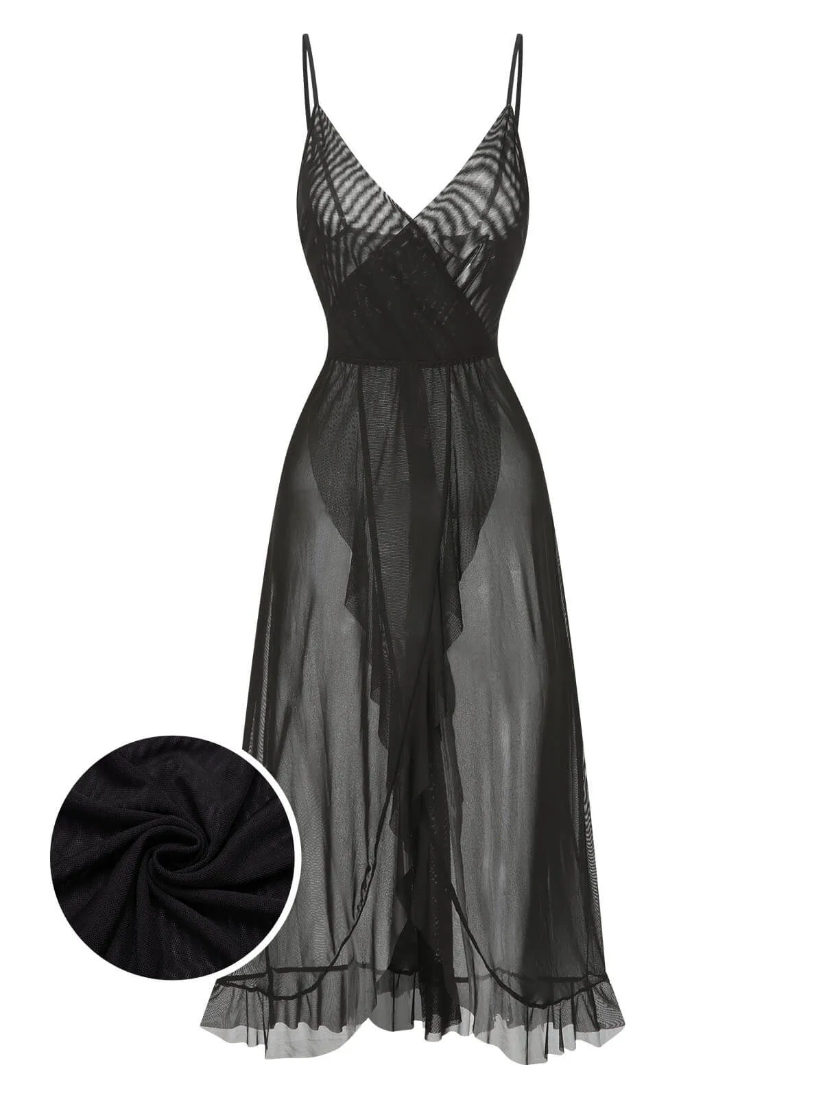 1930s Solid V-Neck Ruffle Sheer Nightgown sold by Retro Stage