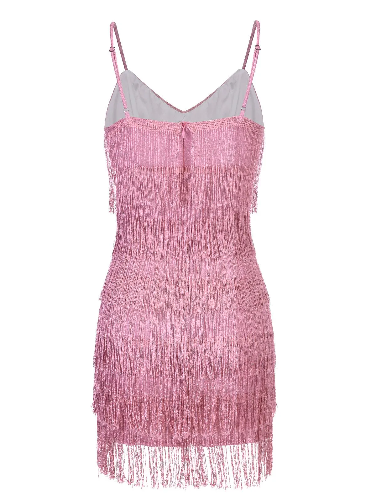 Pink 1920s Spaghetti Strap V-Neck Fringe Dress sold by Retro Stage product image thumbnail 3