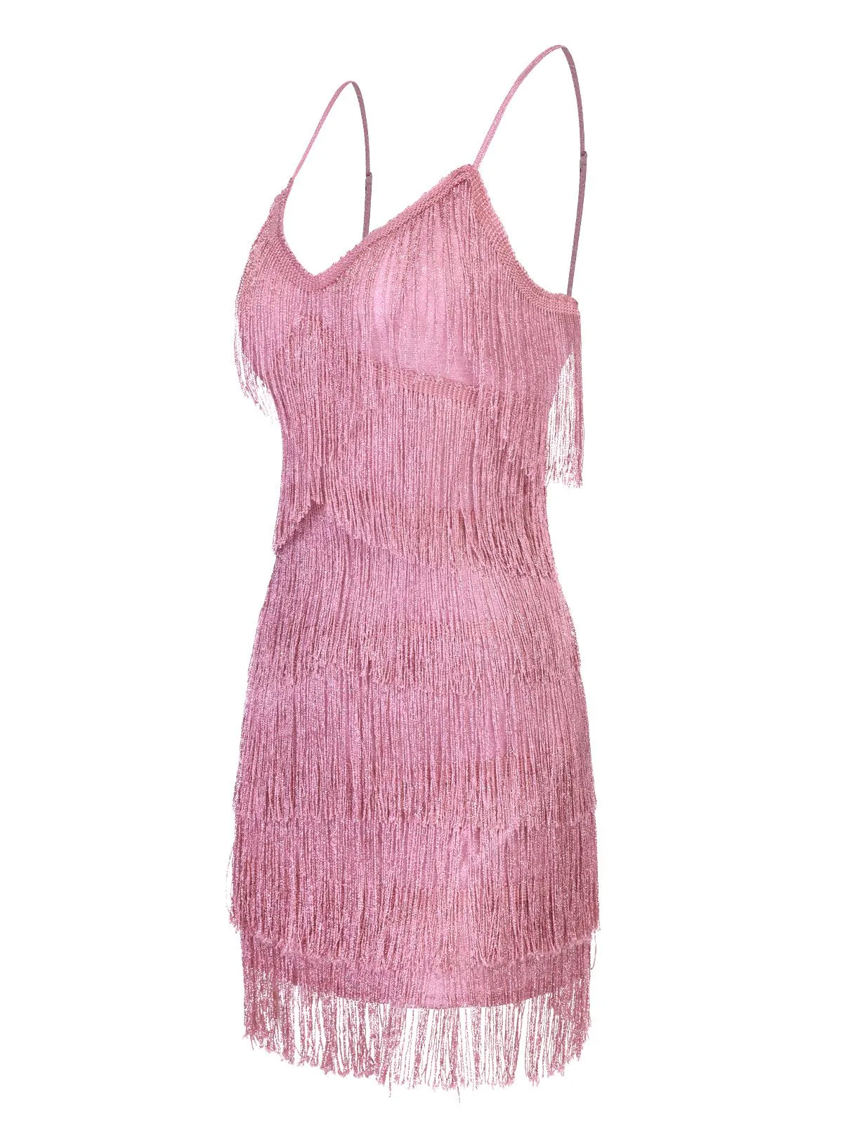 Pink 1920s Spaghetti Strap V-Neck Fringe Dress sold by Retro Stage product image thumbnail 2