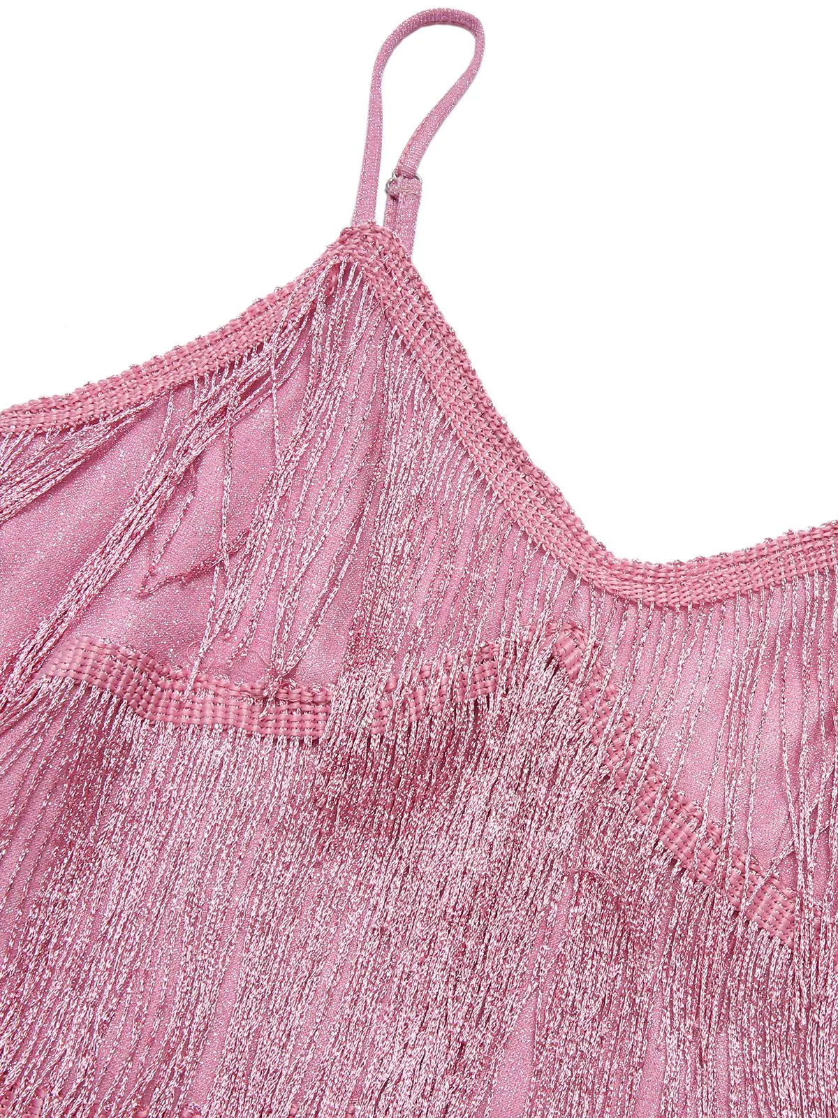 Pink 1920s Spaghetti Strap V-Neck Fringe Dress sold by Retro Stage product image thumbnail 4