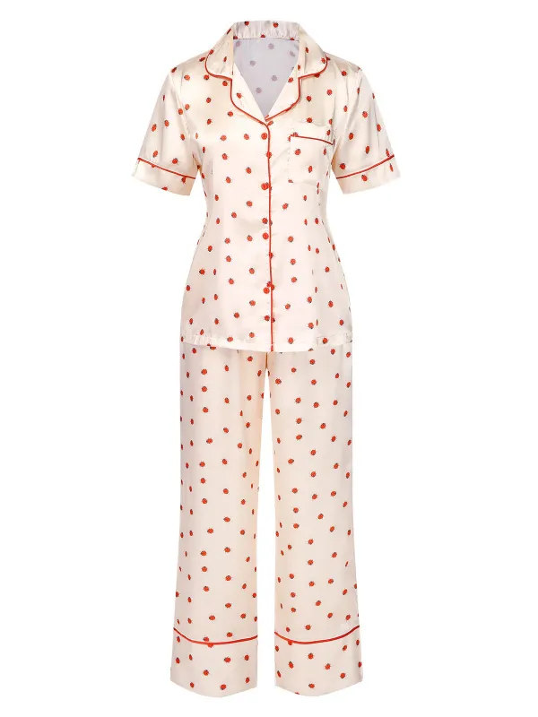 Beige 1960s Beetle Lapel Short Sleeve Pajamas sold by Retro Stage