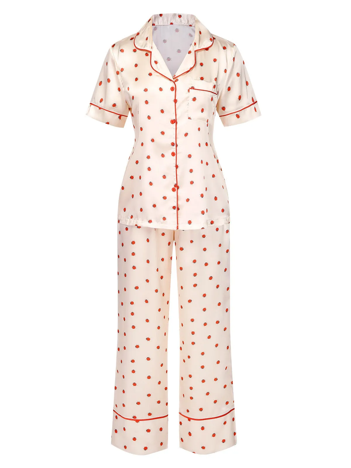 Beige 1960s Beetle Lapel Short Sleeve Pajamas sold by Retro Stage