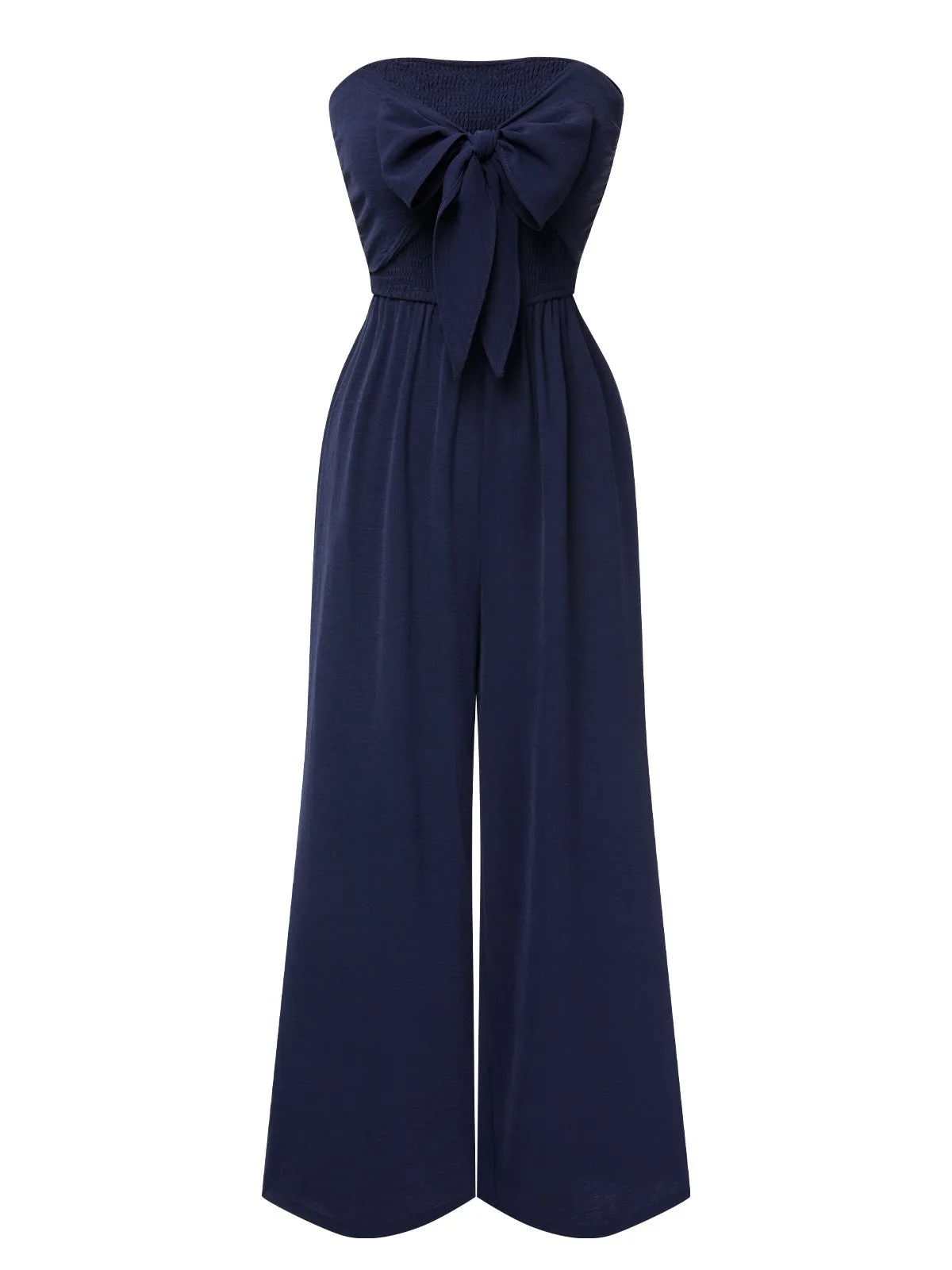 Dark Blue 1960s Solid Bow Strapless Jumpsuit sold by Retro Stage