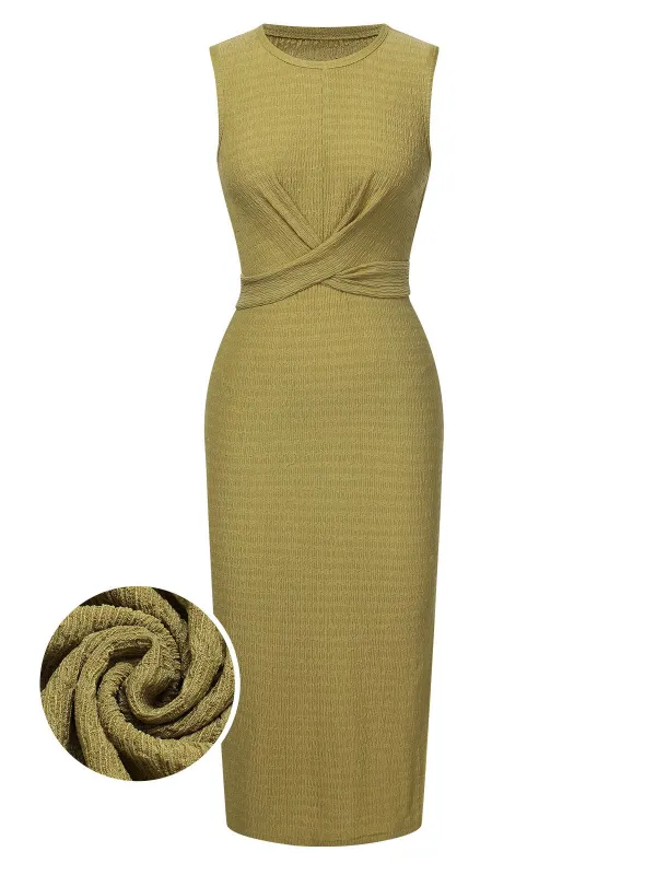 Green 1960s Textured Twist Tie Sleeveless Dress sold by Retro Stage