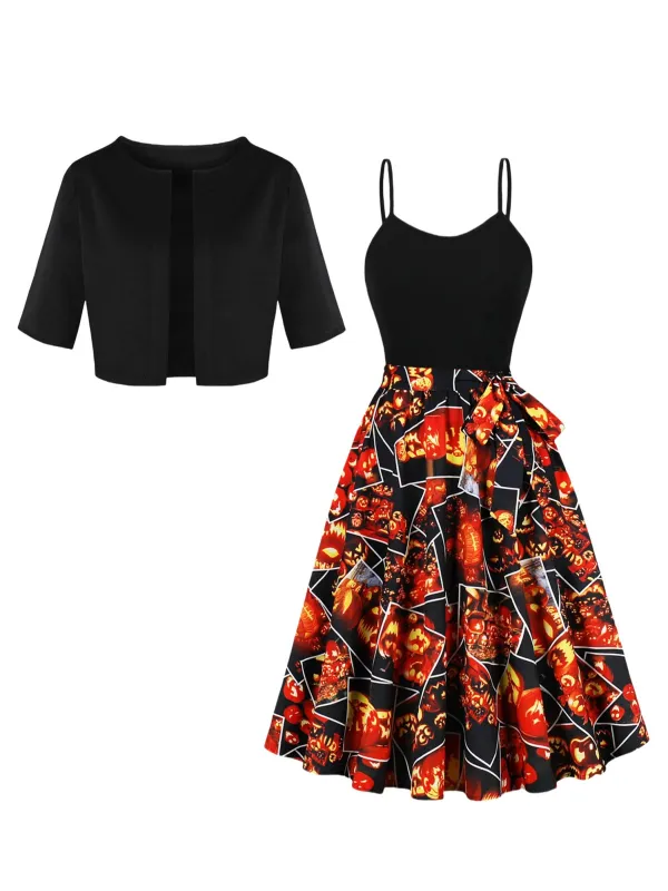 Black 1950s Pumpkin Halloween Swing Dress & Bolero Jacket sold by Retro Stage