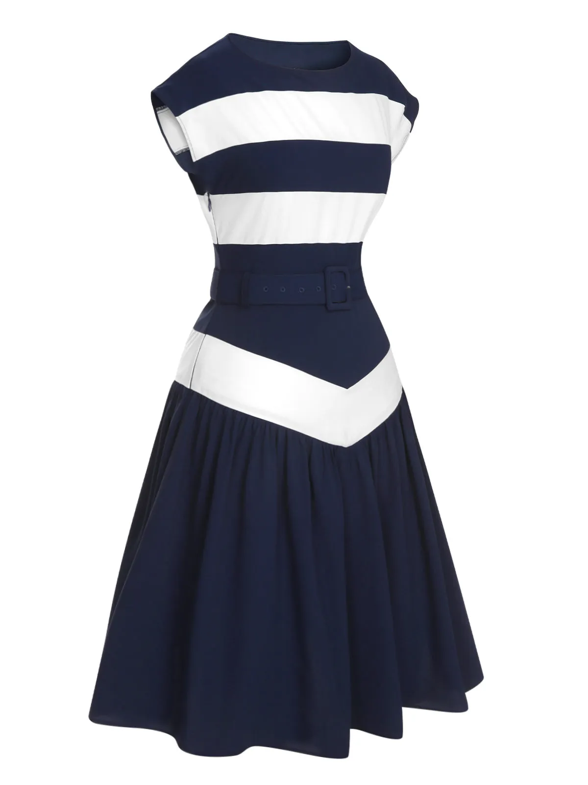 Dark Blue 1940s Boat Neck Stripe Dress sold by Retro Stage product image thumbnail 3