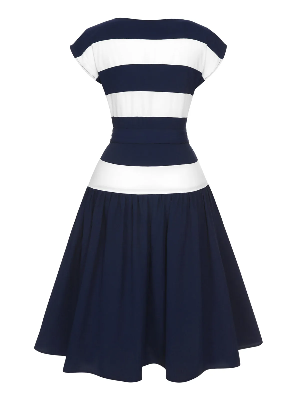 Dark Blue 1940s Boat Neck Stripe Dress sold by Retro Stage product image thumbnail 2