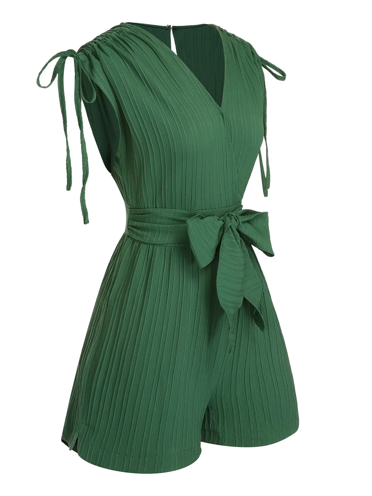 Green 1950s Solid Belt V-Neck Romper sold by Retro Stage product image thumbnail 3