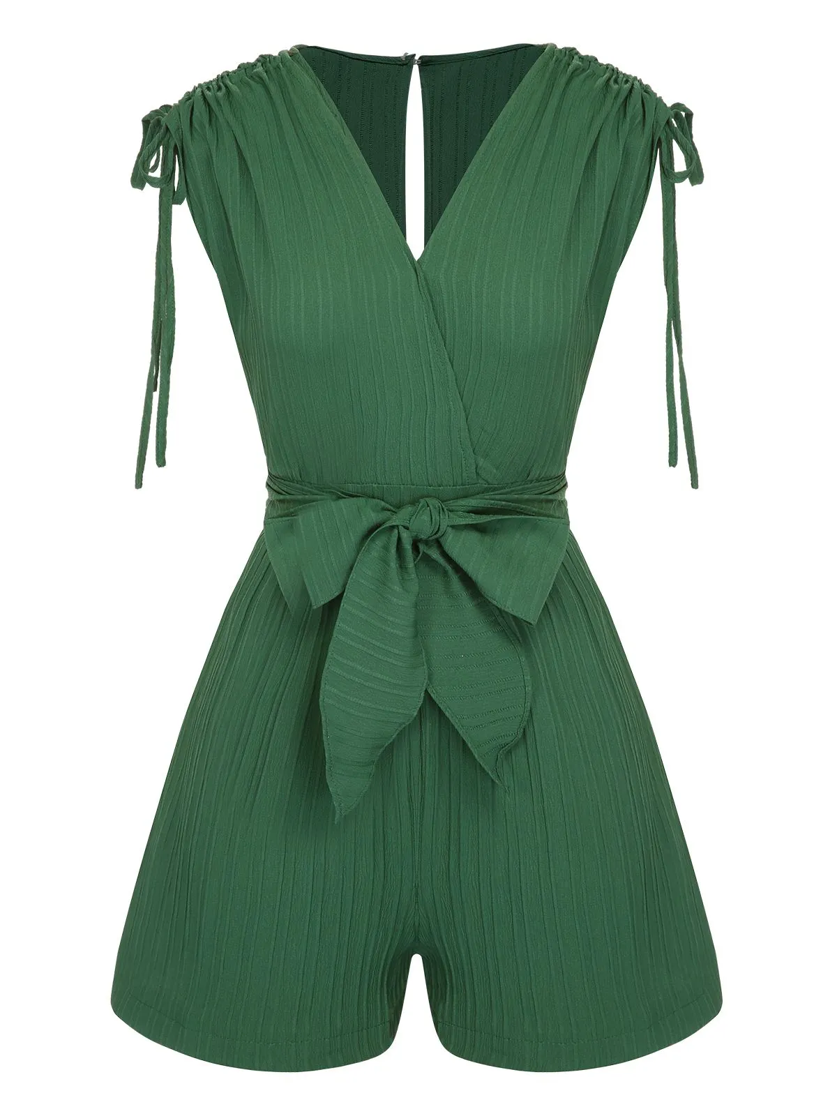 Green 1950s Solid Belt V-Neck Romper sold by Retro Stage