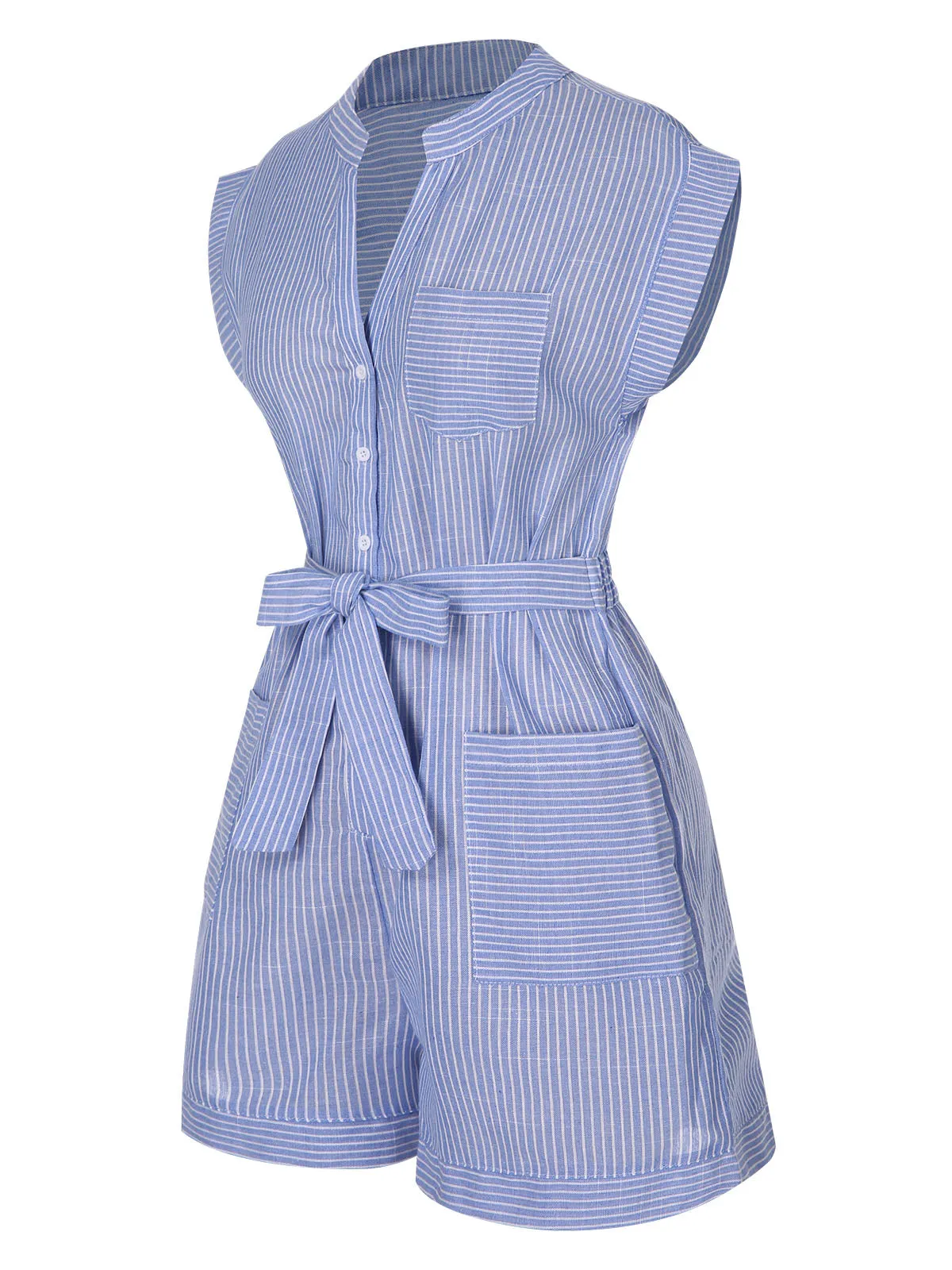 Blue 1950s Striped Belt Pocket Romper sold by Retro Stage product image thumbnail 3