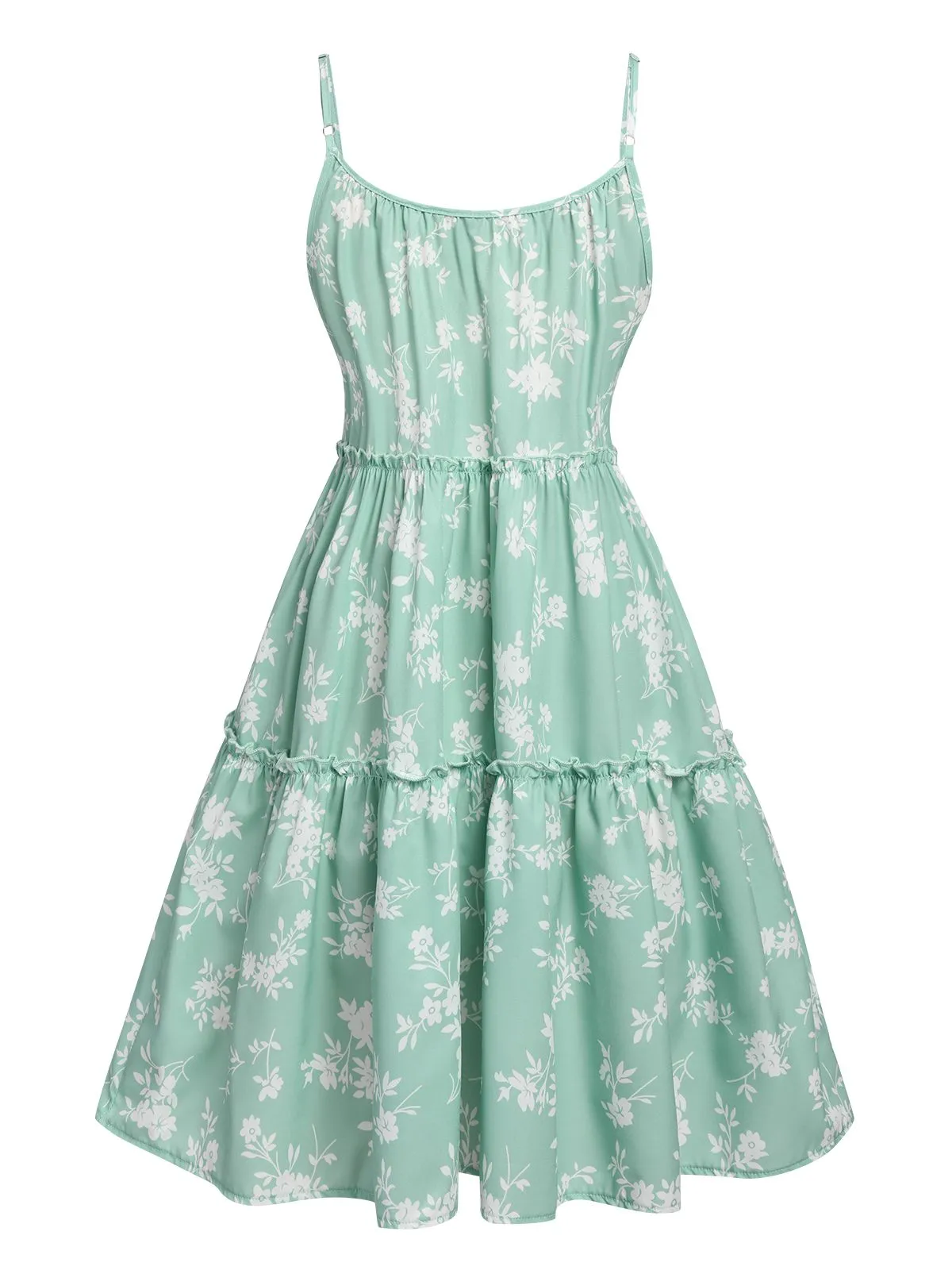 Green 1960s Floral Wrinkle Suspender Dress sold by Retro Stage product image thumbnail 3