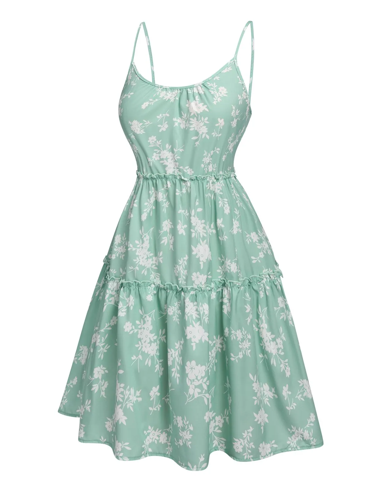 Green 1960s Floral Wrinkle Suspender Dress sold by Retro Stage product image thumbnail 2