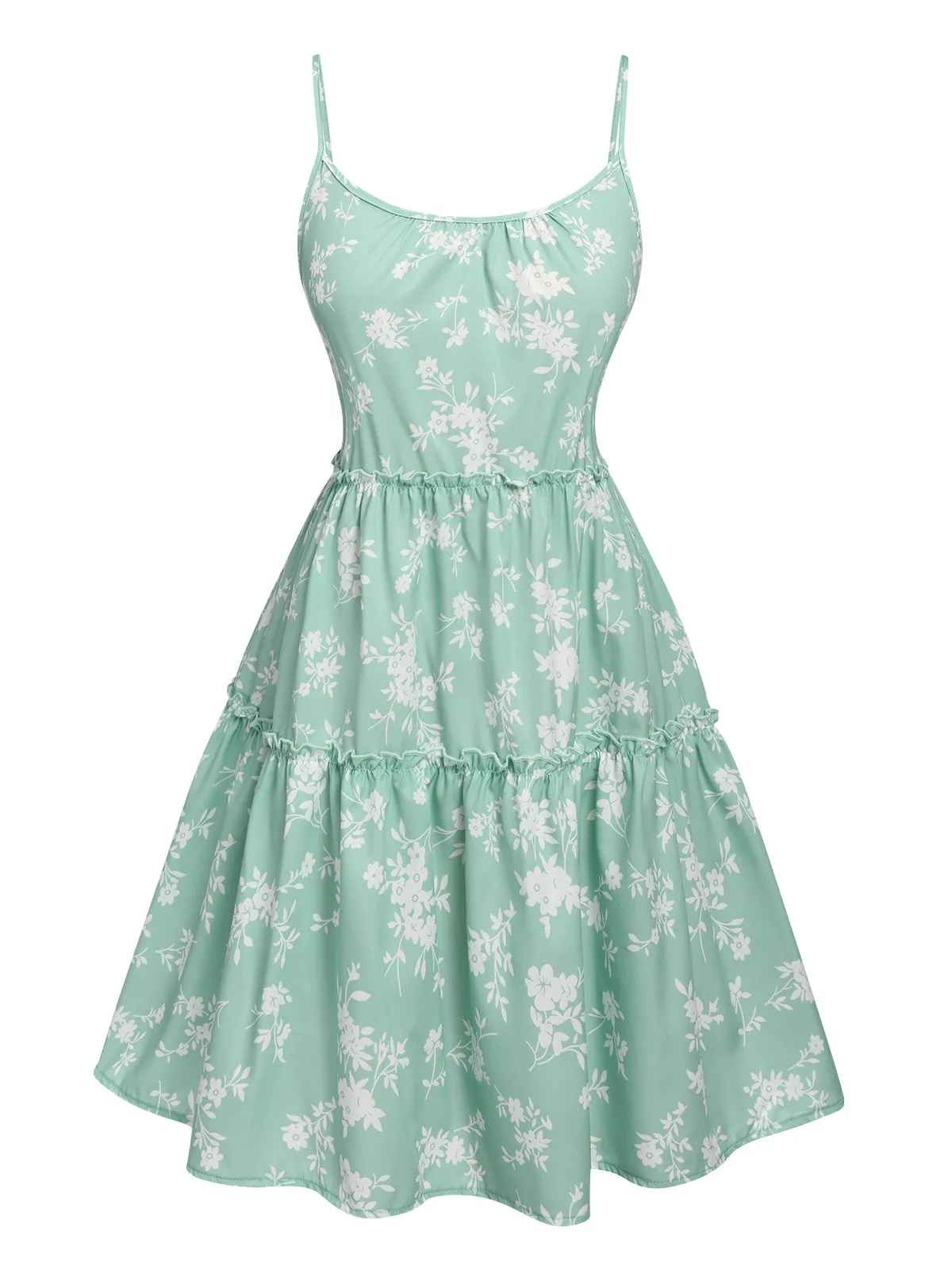 Green 1960s Floral Wrinkle Suspender Dress sold by Retro Stage