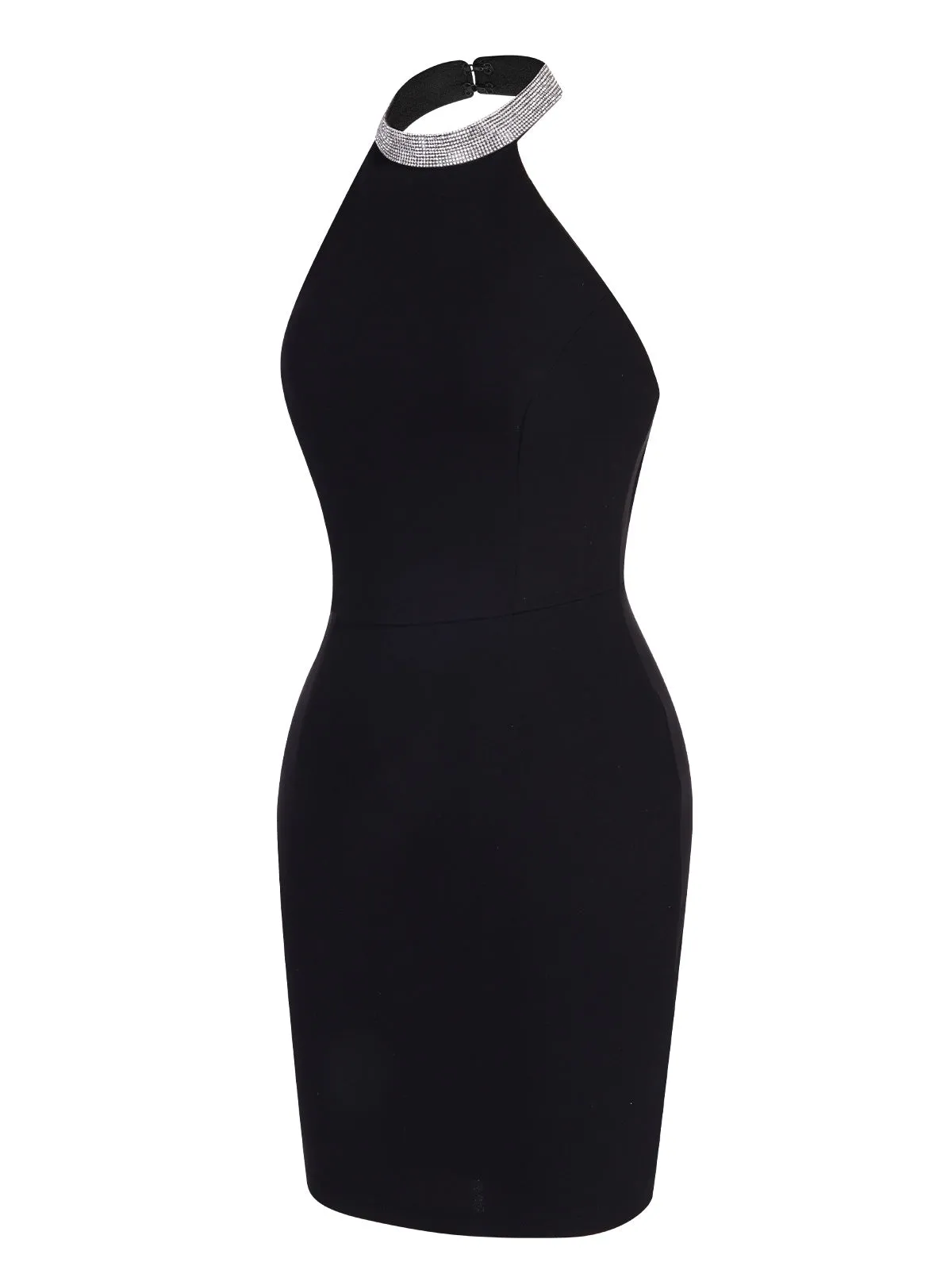 Black 1960s Rhinestone Solid Halter Dress sold by Retro Stage product image thumbnail 3