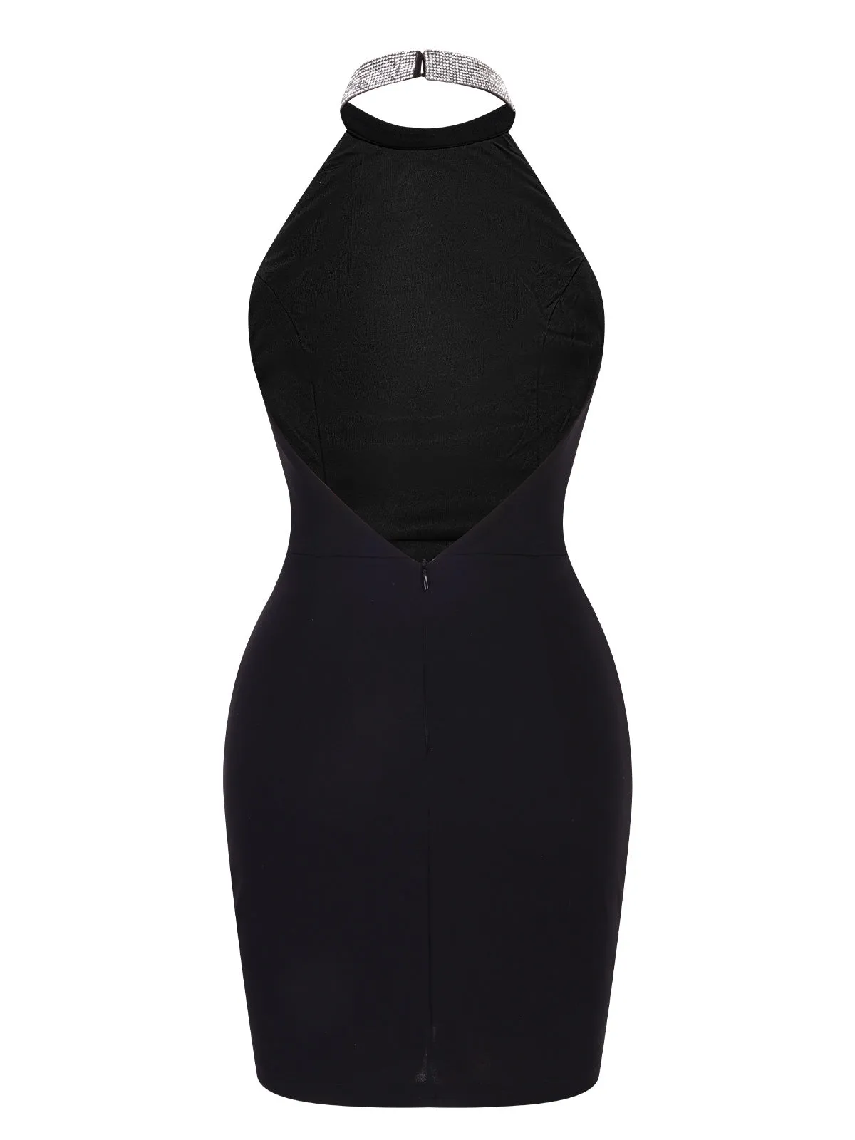 Black 1960s Rhinestone Solid Halter Dress sold by Retro Stage product image thumbnail 2