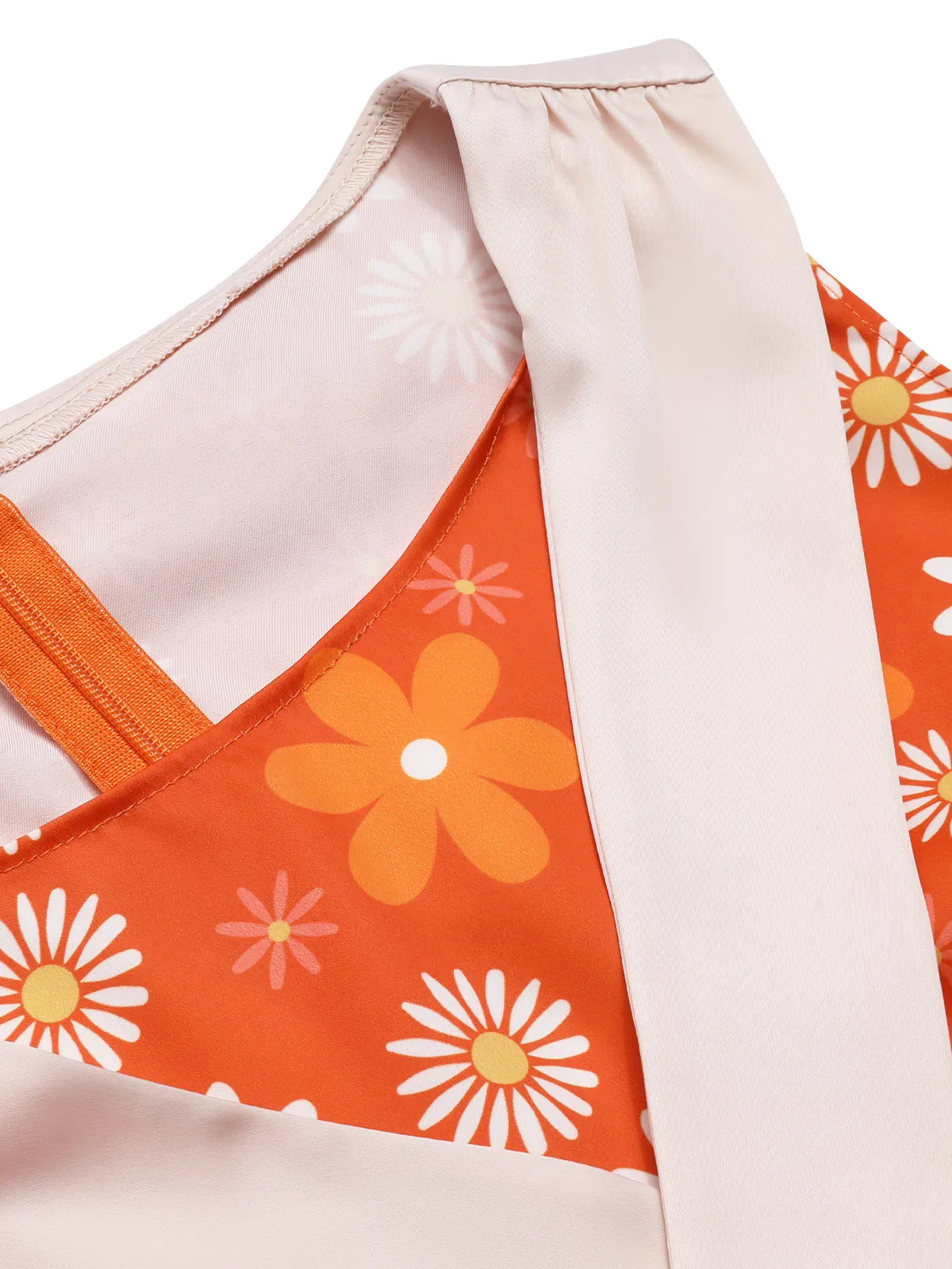 Orange 1960s Tie Neck Floral Sleeveless Dress sold by Retro Stage product image thumbnail 5