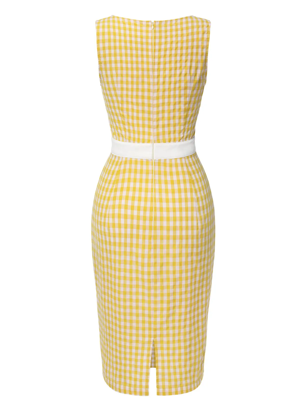 Yellow 1960s Round Neck Gingham Bow Sleeveless Dress sold by Retro Stage product image thumbnail 4