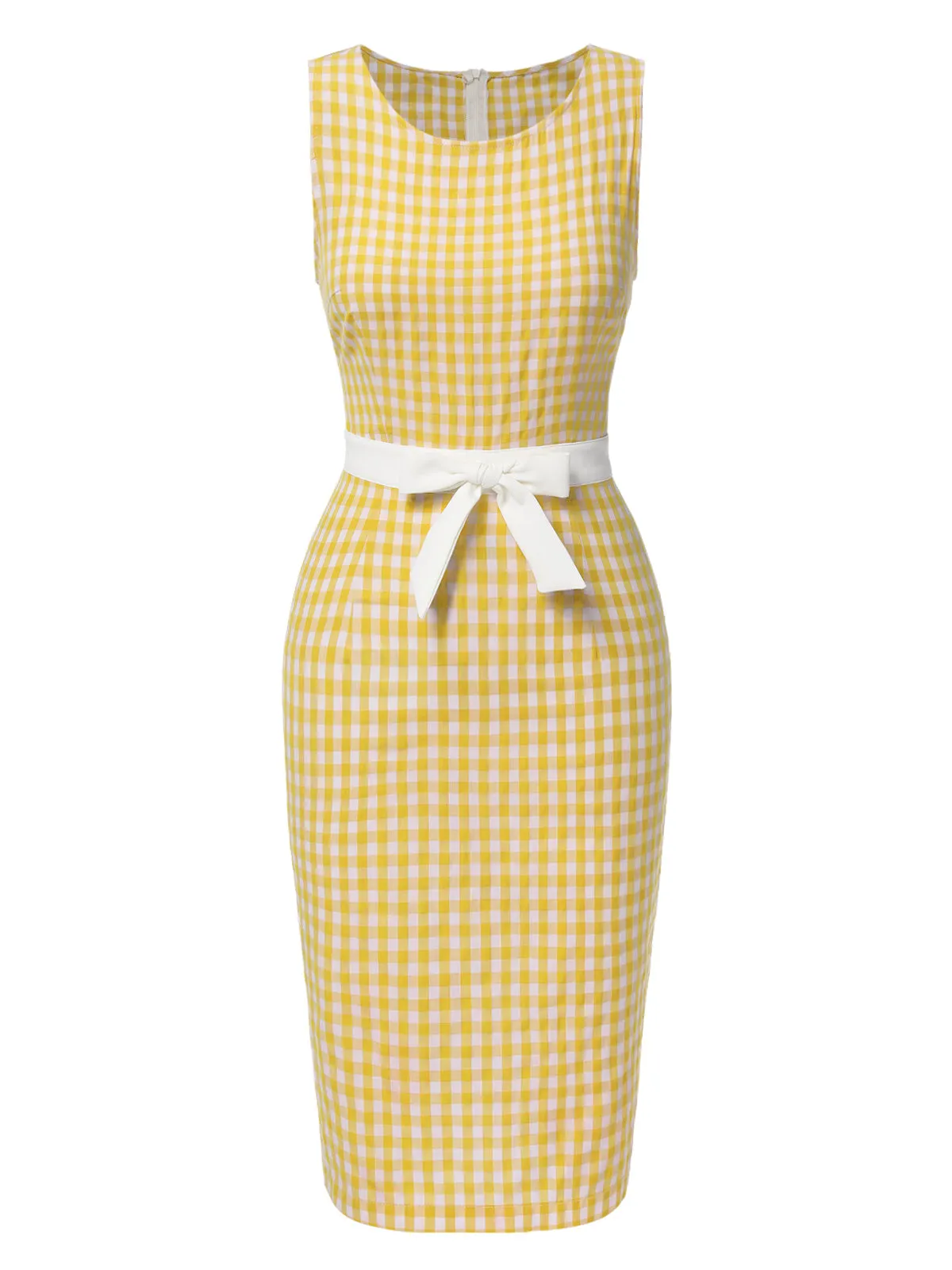 Yellow 1960s Round Neck Gingham Bow Sleeveless Dress sold by Retro Stage product image thumbnail 2