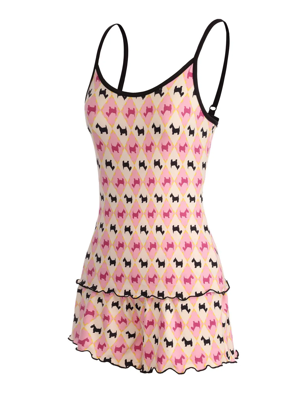 1960s Spaghetti Strap Ruffle Hem Cute Animal Pajama Set sold by Retro Stage product image thumbnail 2