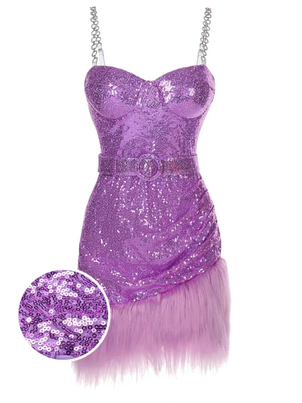 1970s Sequined Feather Spaghetti Strap Dress sold by Retro Stage