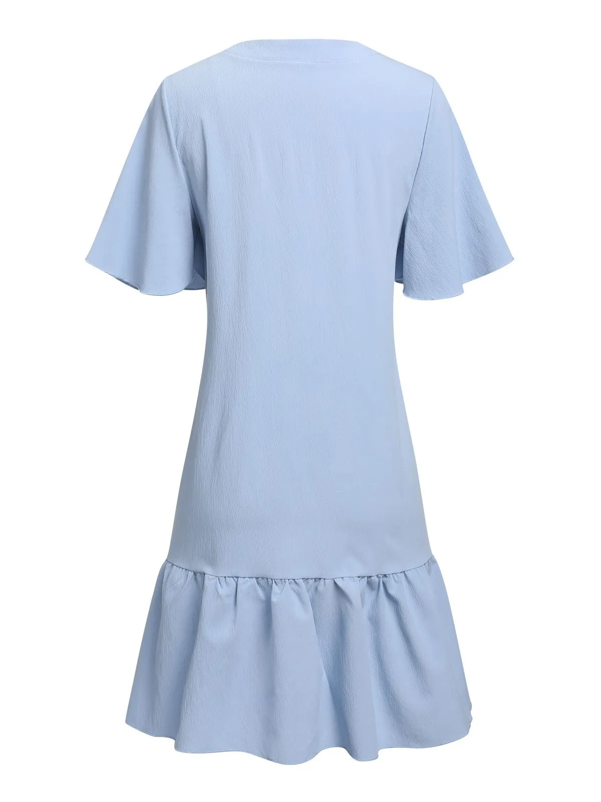 Light Blue 1970s V-Neck Ruffle Hem Dress sold by Retro Stage product image thumbnail 2
