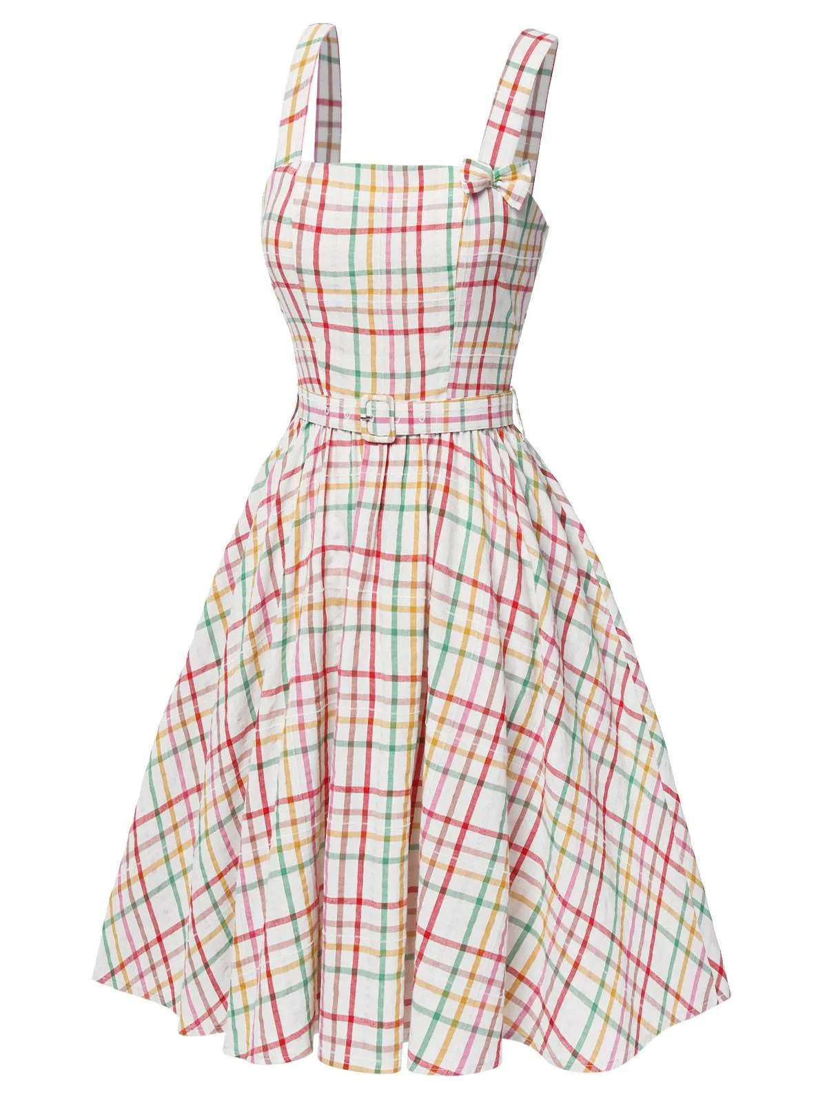 Colorful 1950s Wide Strap Bow Plaid Dress sold by Retro Stage product image thumbnail 4