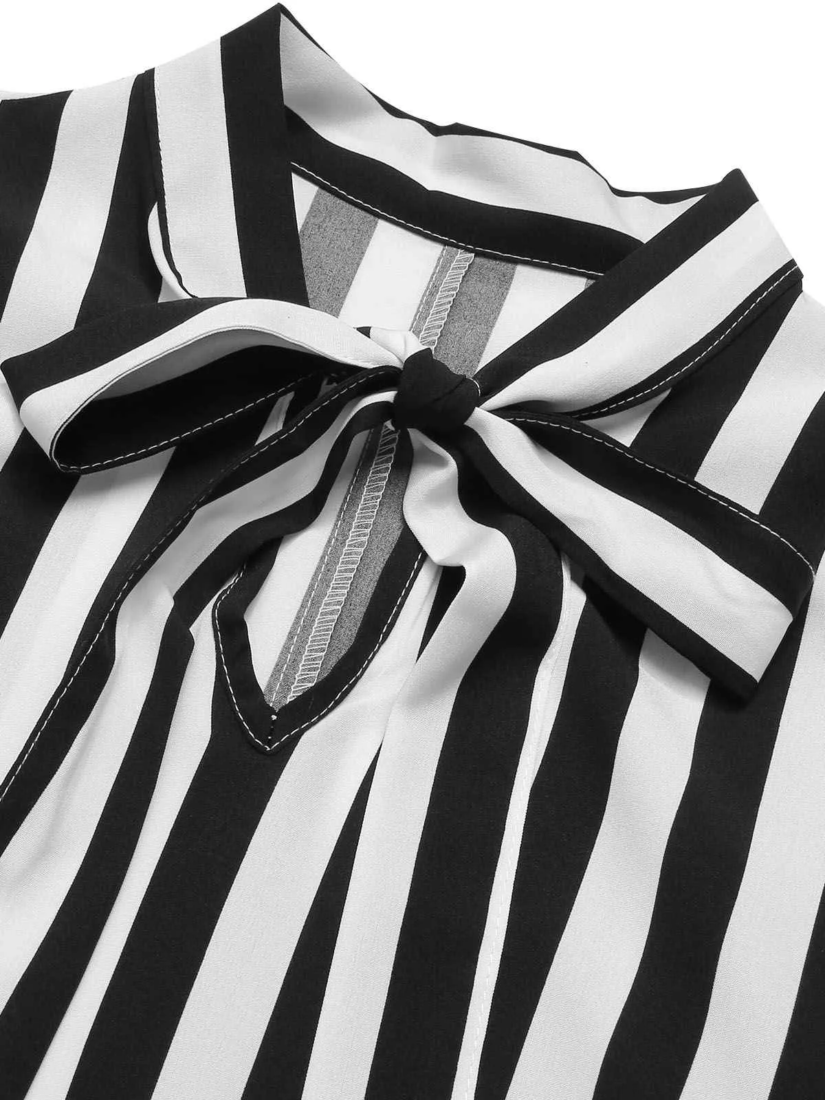 Black 1930s Striped Tie Collar Ruffle Sleeves Blouse sold by Retro Stage product image thumbnail 4