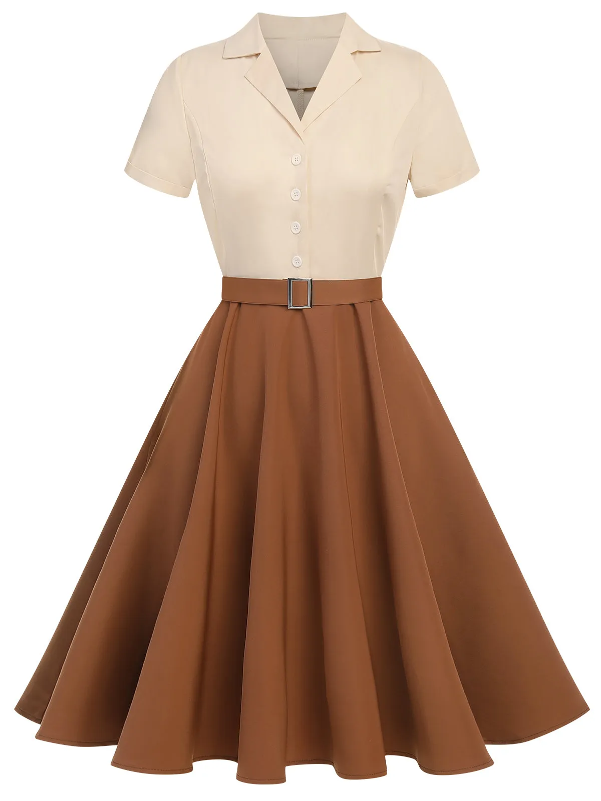 Khaki 1950s Snow White Style Button Dress sold by Retro Stage