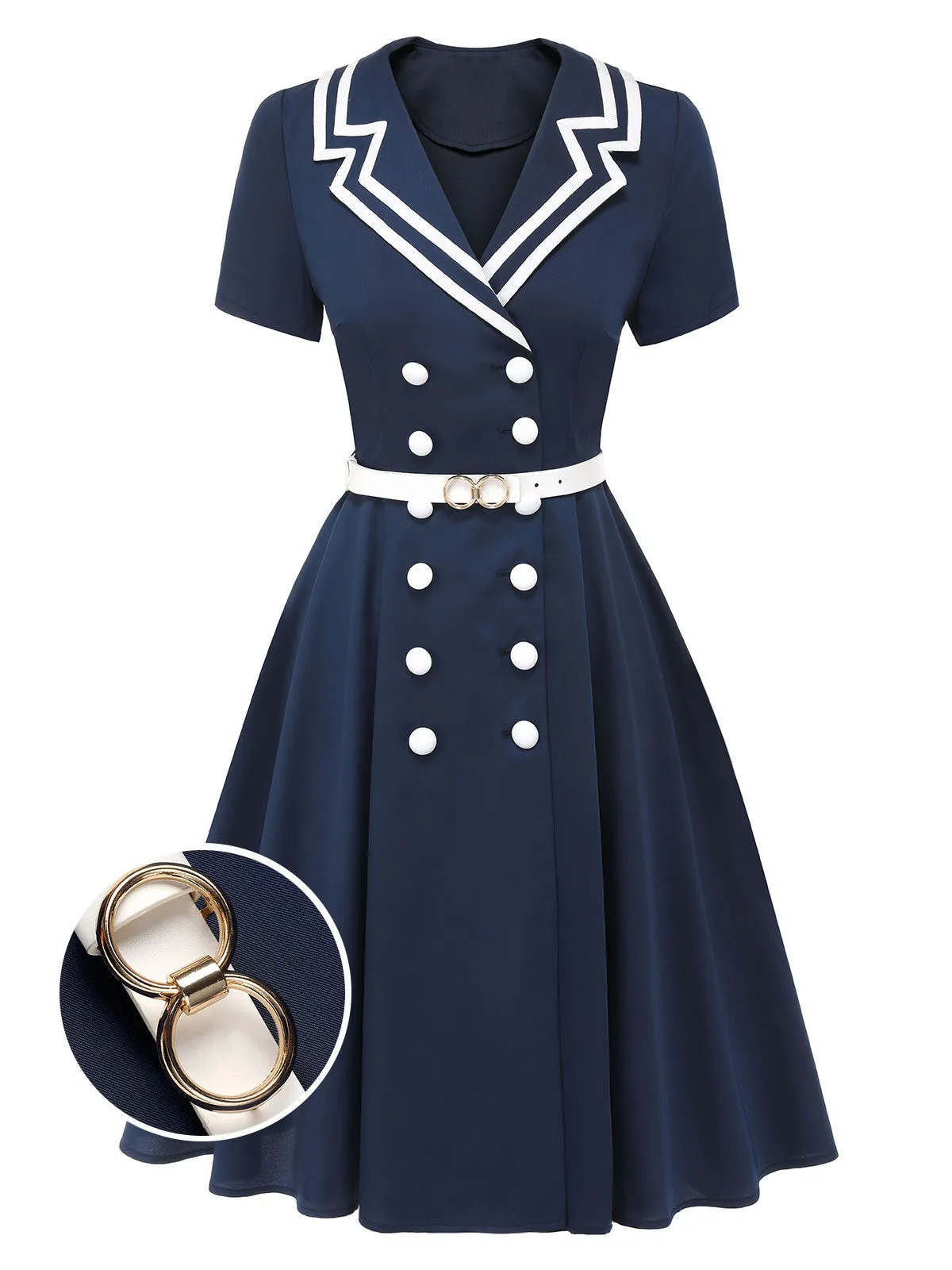 Dark Blue 1950s Sailor Style Double Breasted Dress sold by Retro Stage product image thumbnail 2