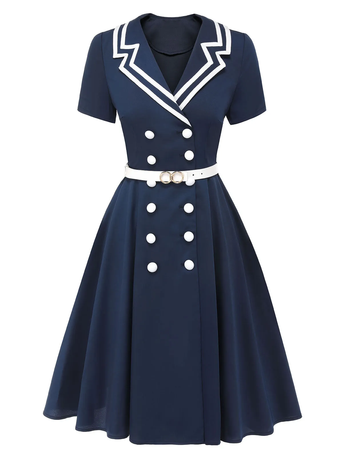 Dark Blue 1950s Sailor Style Double Breasted Dress sold by Retro Stage product image thumbnail 3