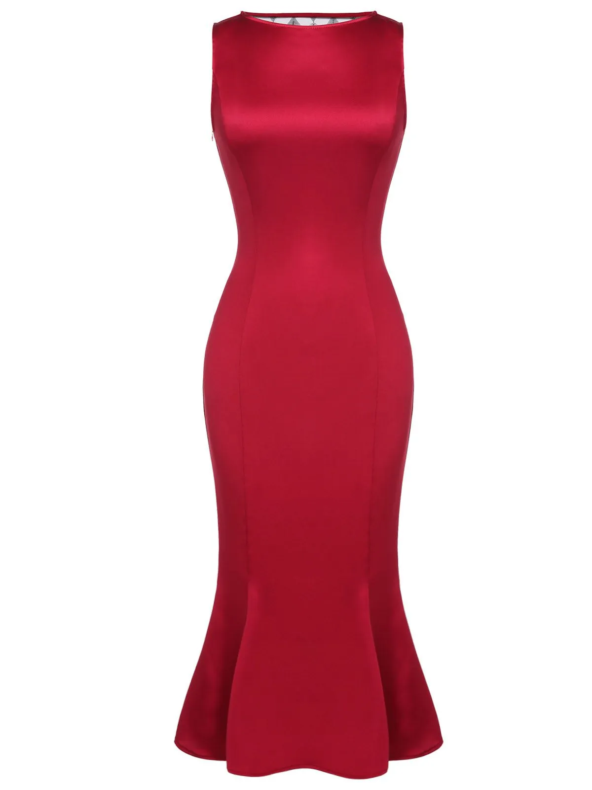 Deep Red 1930s Solid Bow Decor Fishtail Dress sold by Retro Stage product image thumbnail 5