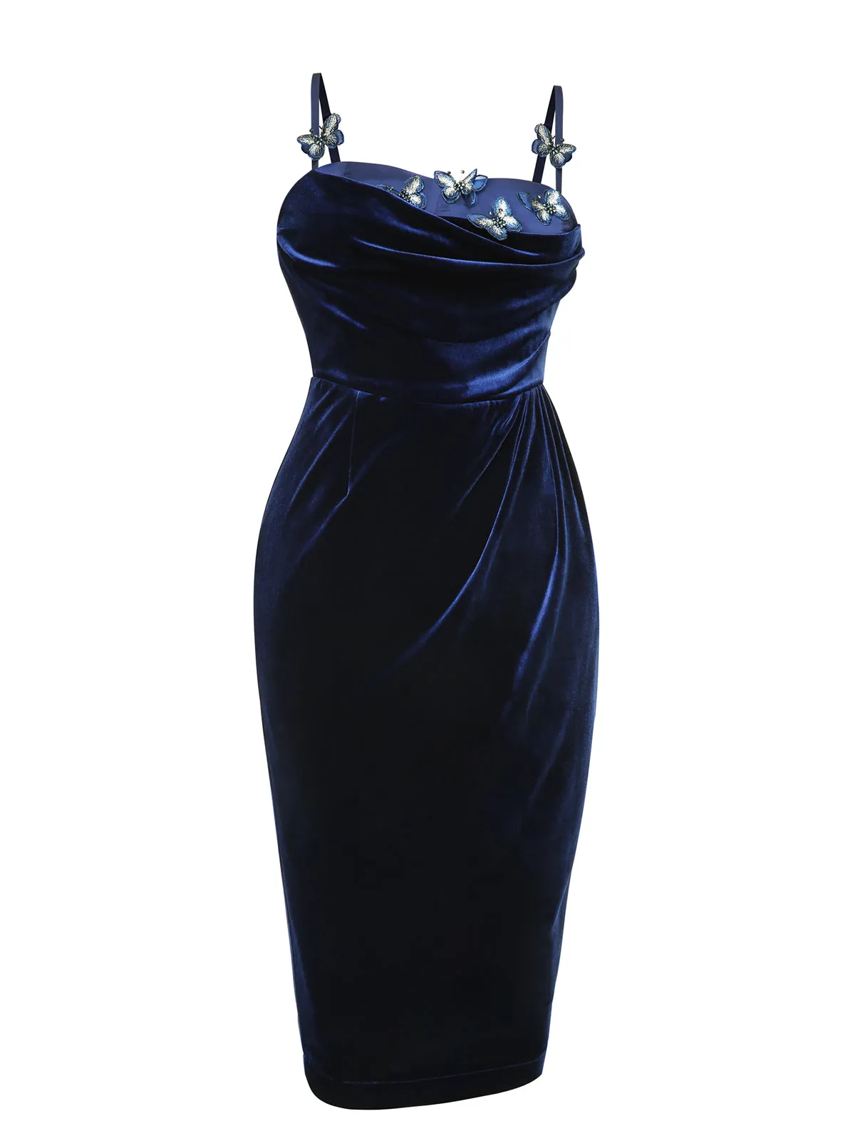 Blue 1960s 3D Butterfly Velvet Pencil Dress sold by Retro Stage product image thumbnail 5