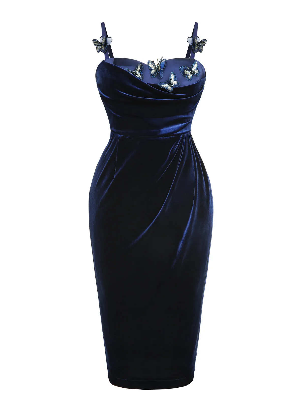 Blue 1960s 3D Butterfly Velvet Pencil Dress sold by Retro Stage product image thumbnail 3