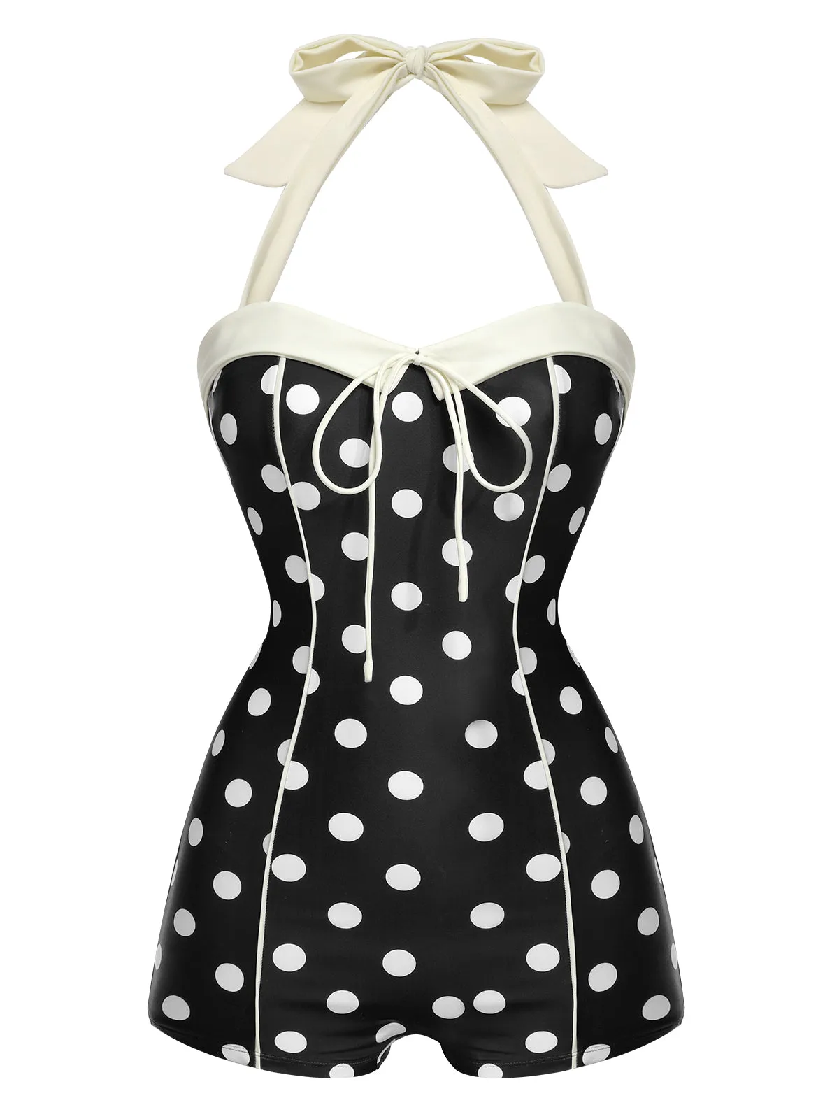 Black 1950s Polka Dots Halter Swimsuit sold by Retro Stage product image thumbnail 3